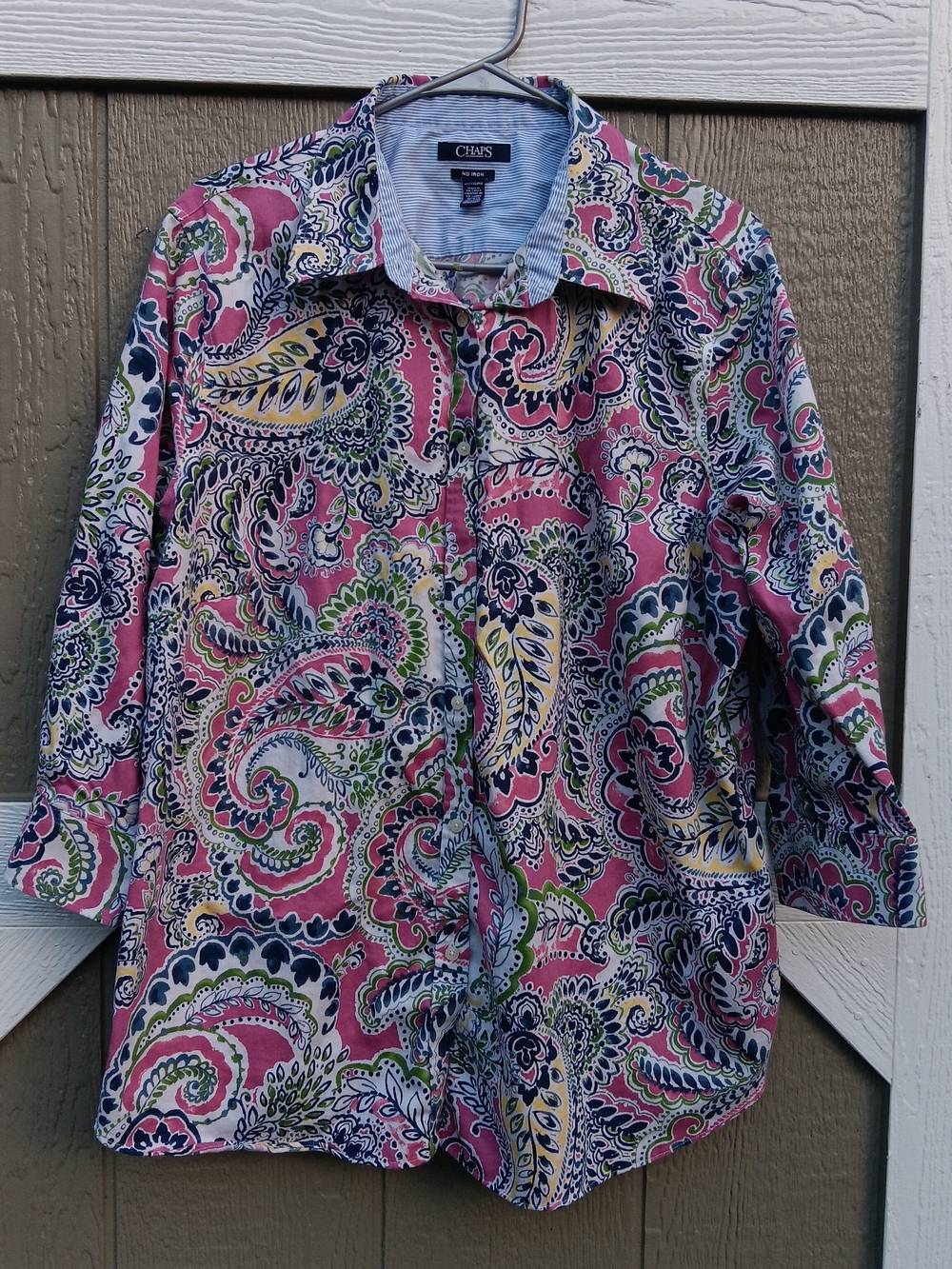 Chaps Pink Paisley Button-Up Women's Shirt With 3/4 Sleeves Size 2X